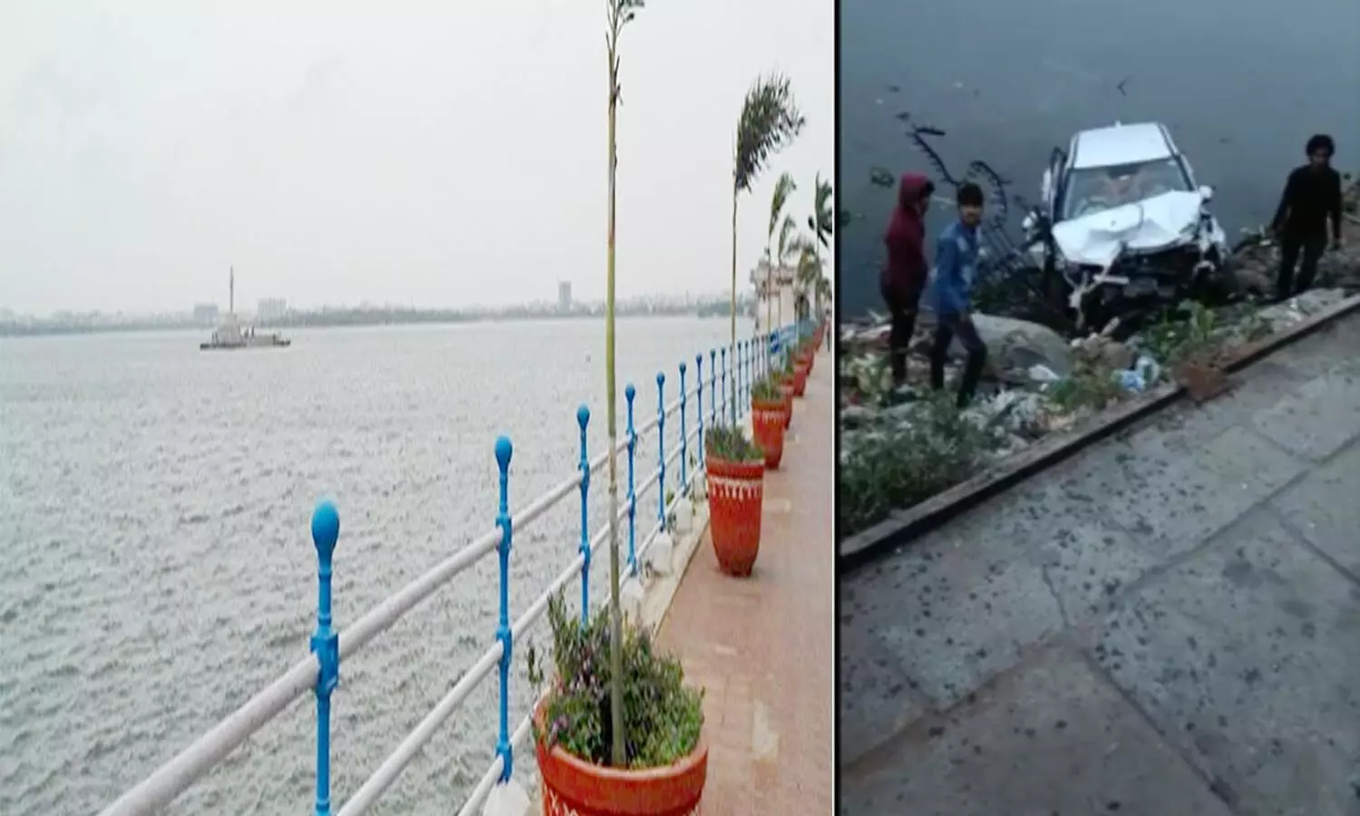 car, hussain saga, hyderabad, tank bund, police
