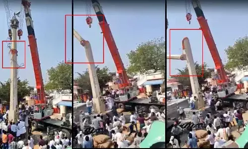 రామాలయంలో కూలిన ధ్వజస్తంభం..తృటిలో తప్పిన పెనుప్రమాదం