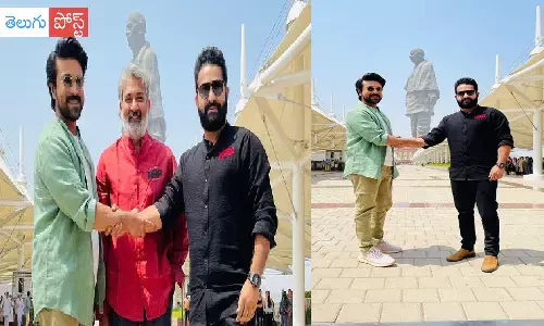 ఉక్కుమనిషితో ఆర్ఆర్ఆర్ టీమ్.. కెవాడియాలో చెర్రీ, తారక్ సందడి