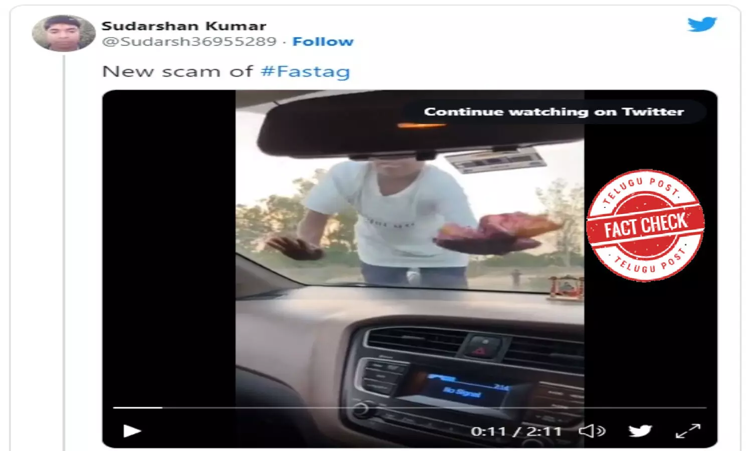Video claiming to be #FAStagScam is False. Agencies assure #FAStag safe and secure.