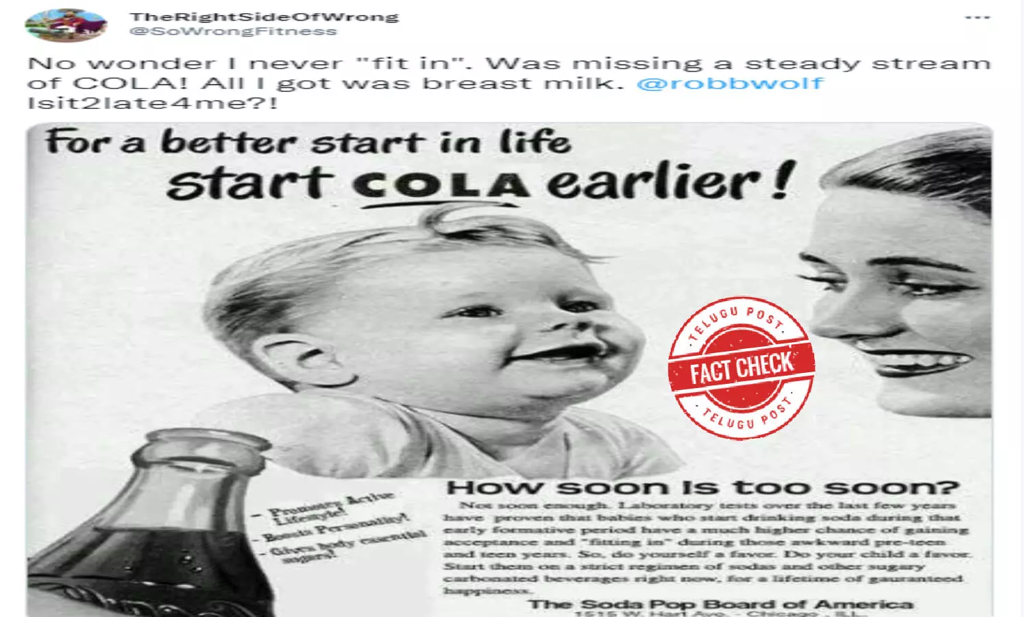 Fact Check: Vintage Ad On Soda Makes FALSE Claim on Soda For Babies