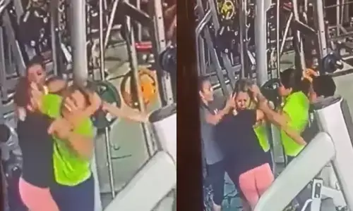 జిమ్ చేస్తున్న మహిళలు.. ఒక్కసారిగా జుట్లు పట్టుకుని కొట్టుకున్నారు