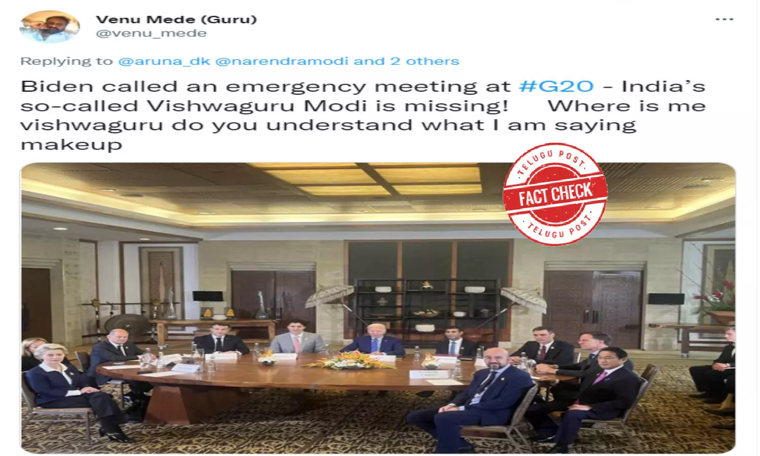 Fact Check: Social media makes a MISLEADING claim that Biden did not invite Modi for an emergency meet at G20 venue