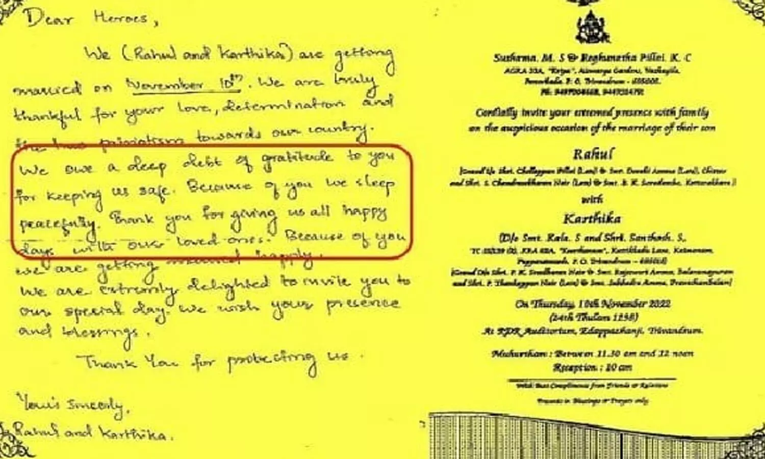 kerala wedding card, wedding invitation to indian army