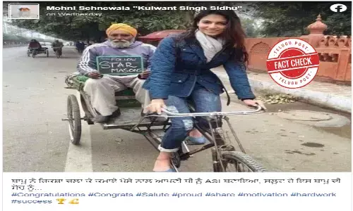 నిజ నిర్ధారణ: వృద్ధుడిని ఎక్కించుకొని రిక్షా నడుపుతున్న మహిళ చిత్రంపై తప్పుడు ప్రచారం జరుగుతోంది