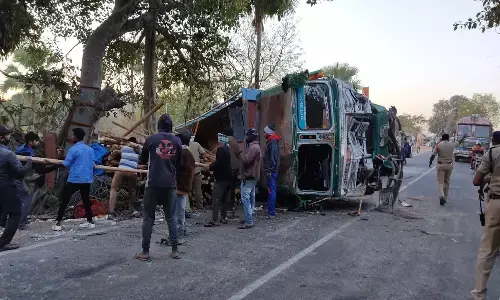RTC bus hits lorry