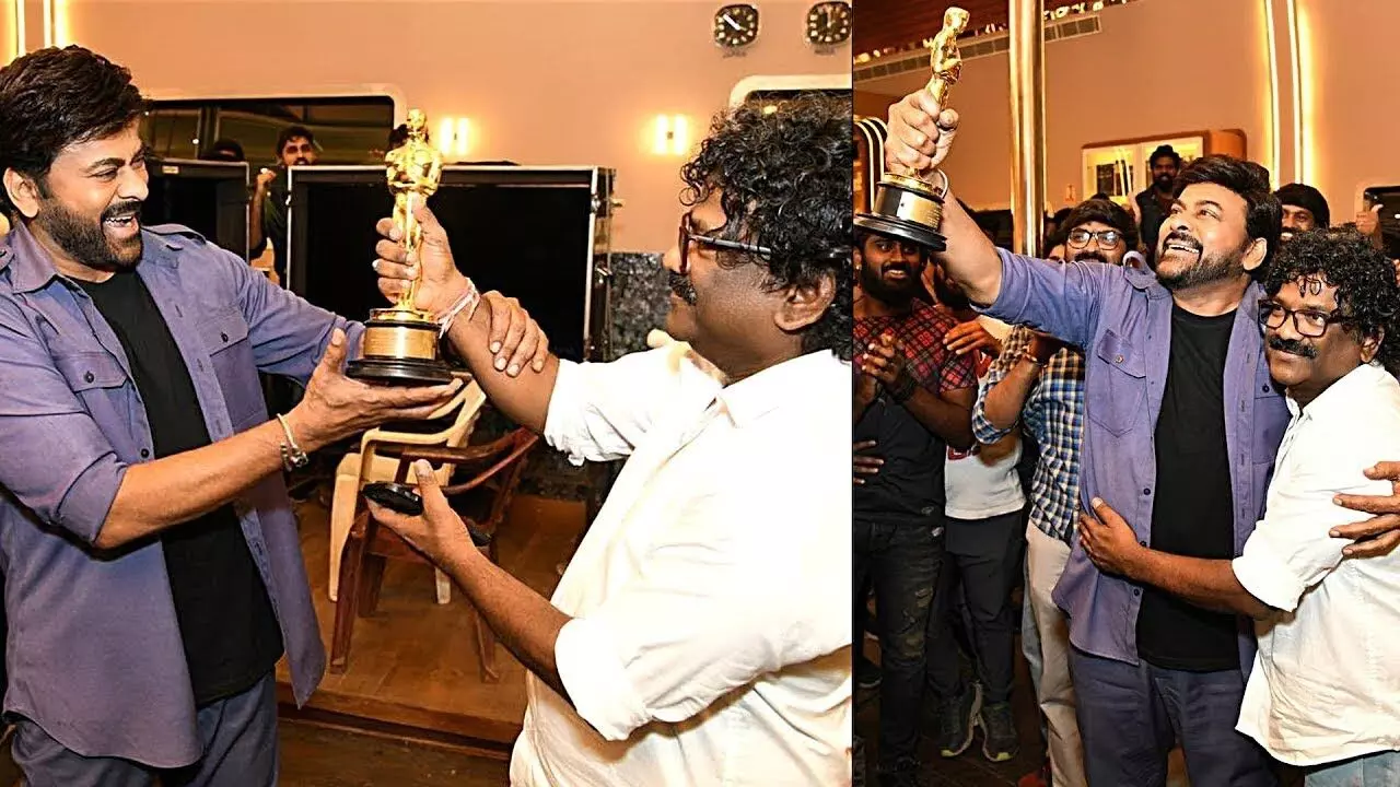 Megastar Chiranjeevi Felicitates RRR Nattu Nattu Song Lyric Writer Chandra Bose