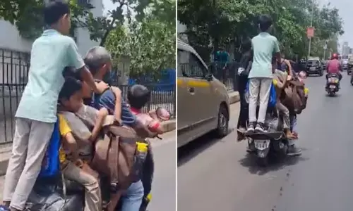 మోటార్ సైకిల్ అనుకున్నావా.. బస్ అనుకున్నావా సామీ.. అంత మందిని ఎక్కించుకున్నావ్