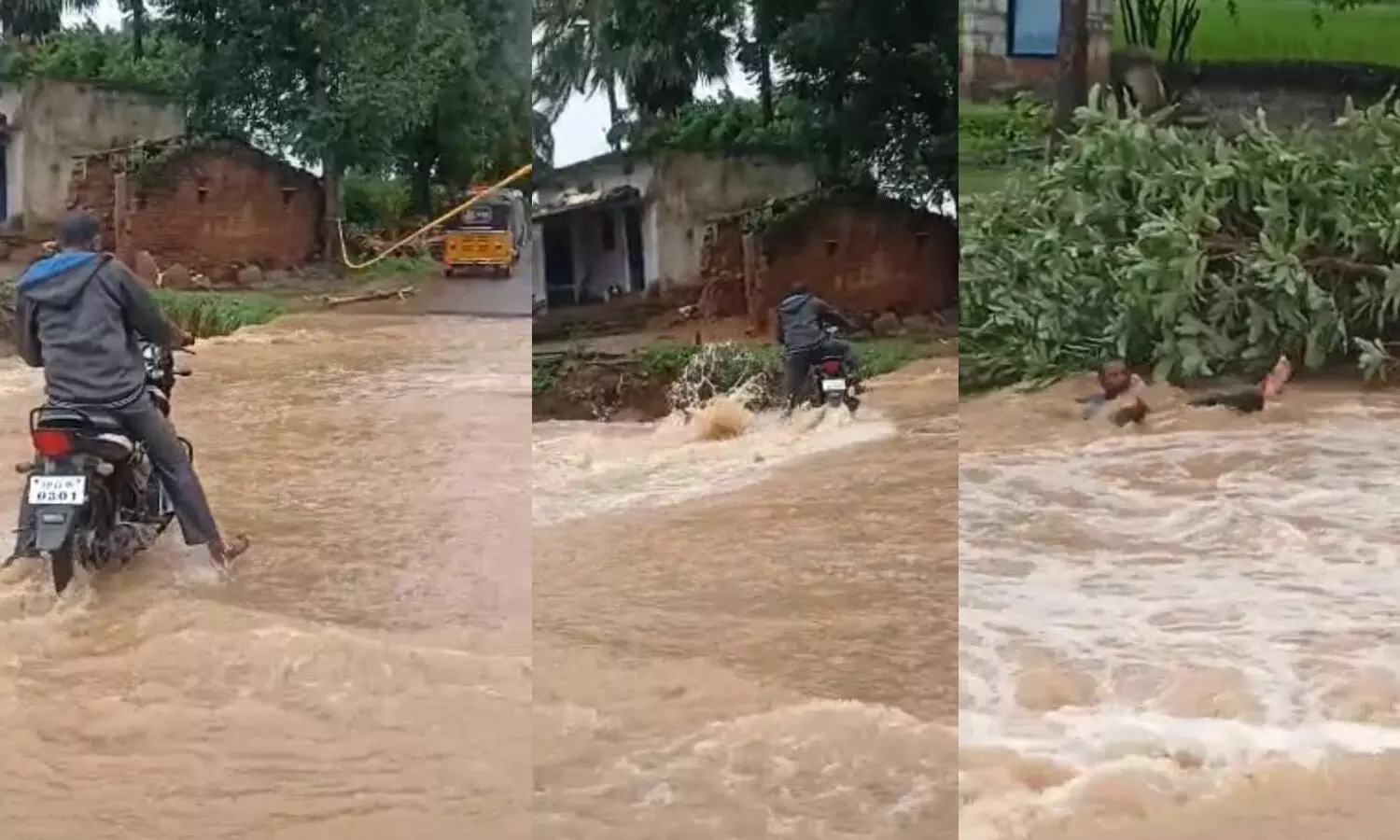 బైక్ తో సహా వాగులో కొట్టుకుపోయిన వ్యక్తి
