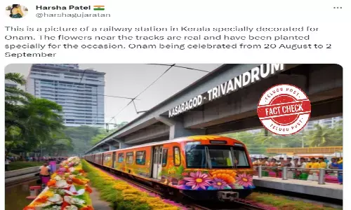 Fact Check: AI generated image shared as railway station in Kerala decorated for Onam