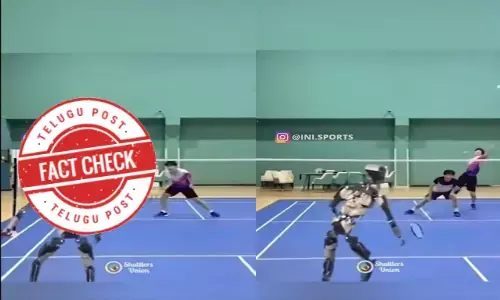 robot, man playing badminton, robot playing