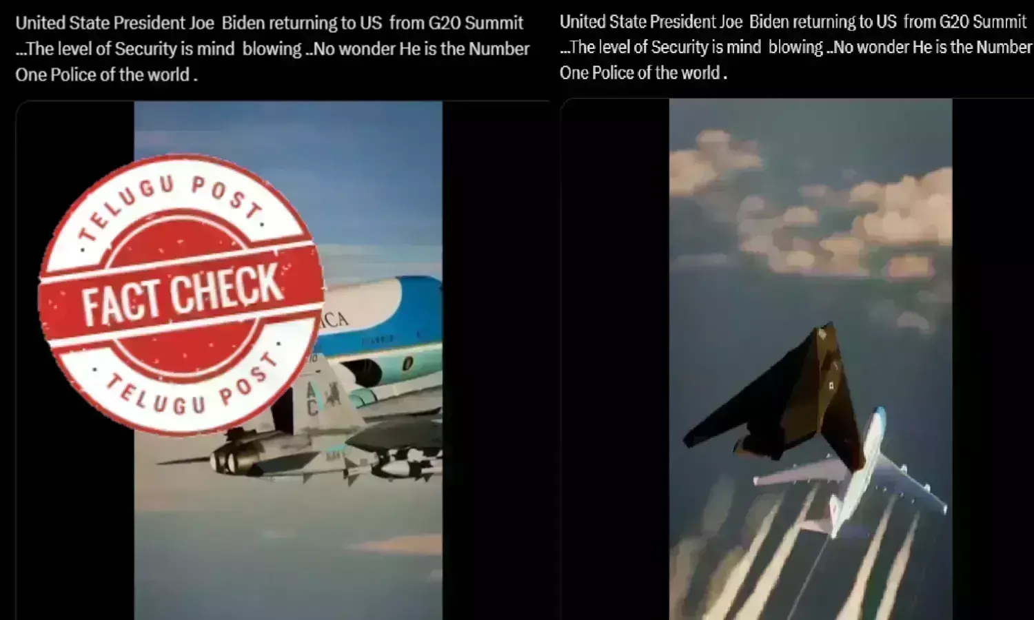 airforce one, war plane, joe biden, g20, viral video, fighter jets, fact check, urdu fact check, telugupost,