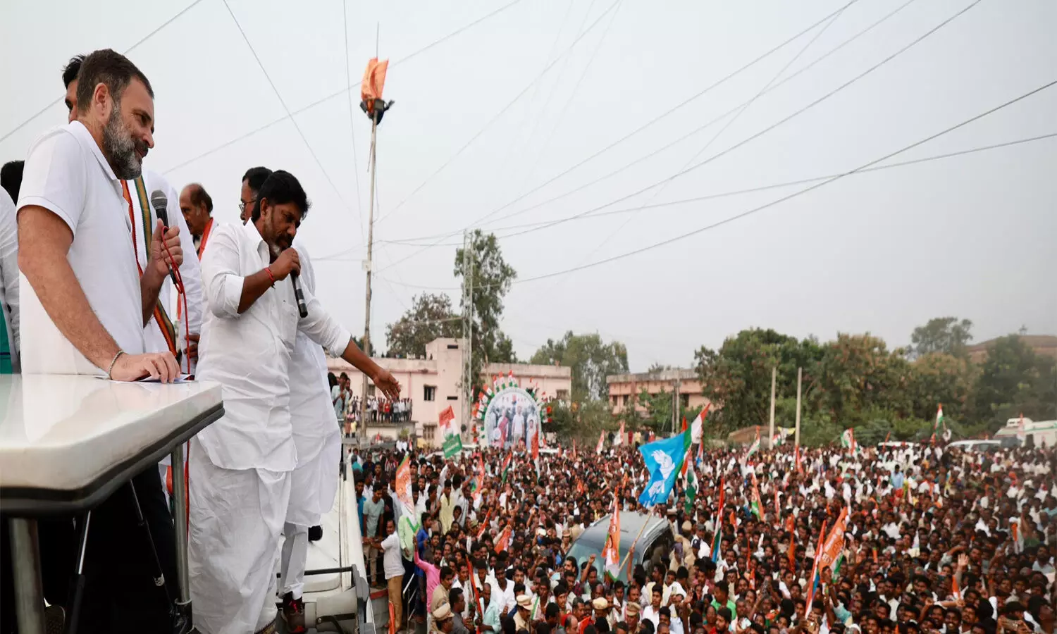 rahul gandhi, congress, telangana, police, medigadda, helicopter, barrage, inspect