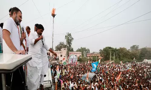 rahul gandhi, congress, telangana, police, medigadda, helicopter, barrage, inspect