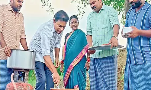 ktr, minister, chicken, jagityal, telangana, photos,  campaign, elections.