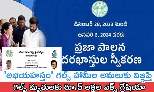 prajapalana, abhayahastham, congress, 6 guarantees, gulf migrants, guarantees. gulf NRIs welfare scheme, telangana politics, telangana news