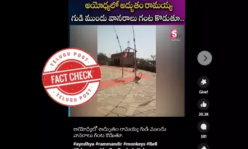 ఫ్యాక్ట్ చెక్: కోతులు గుడి గంటలు మోగిస్తున్న ఘటన అయోధ్య లోని రామ మందిరంలో చోటు చేసుకోలేదు. హిమాచల్ ప్రదేశ్ లోని హనుమాన్ ఆలయానికి సంబంధించినది.