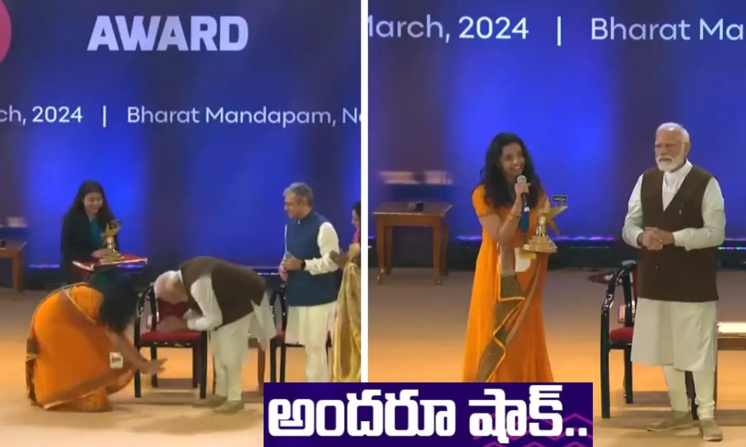 Modi, NarendraModi, PMModi, ContentCreators, JahnviSingh, NationalCreatorsAwards, ModiTouchingFeet