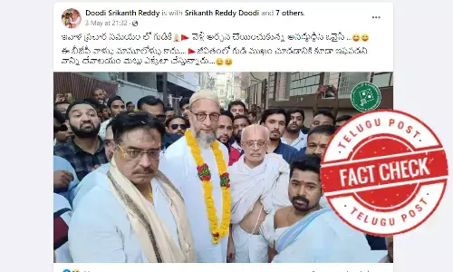 Owaisi visits temple, Asaduddin Owaisi visits Temple, Asaduddin Owaisi in campaigning, Campaigning for 2024 elections, Hyderabad MP candidate