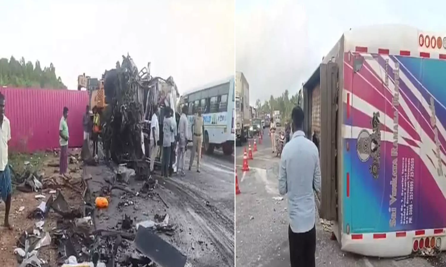 Road Accident : బస్సు బోల్తా - డ్రైవర్ మృతి పదిమందికి గాయాలు
