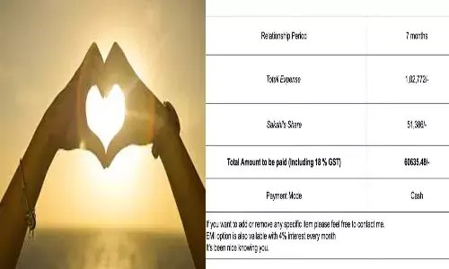 వీడి తెలివి తెల్లారి పోనూ.. లవ్ బ్రేకప్ అయ్యాక.. జీఎస్టీతో సహా ఖర్చుల జాబితా పంపి మరీ