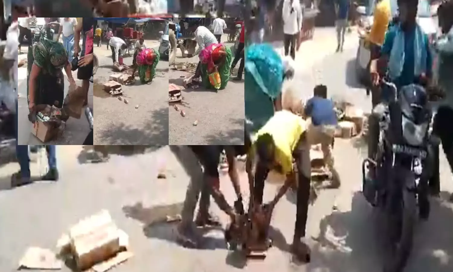 Liquor Bottles: రోడ్డుపై మద్యం బాటిళ్లు.. మహిళలు కూడా ఎగబడ్డారు