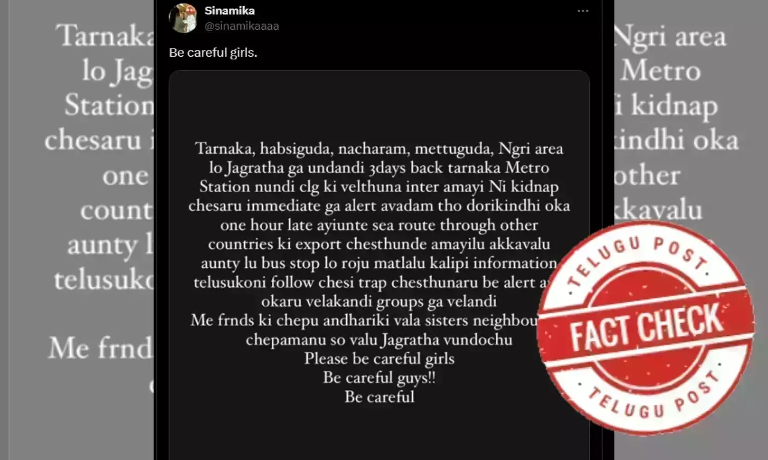 Girls kidnap, tarnaka, metro station, abduction, Human traffickers