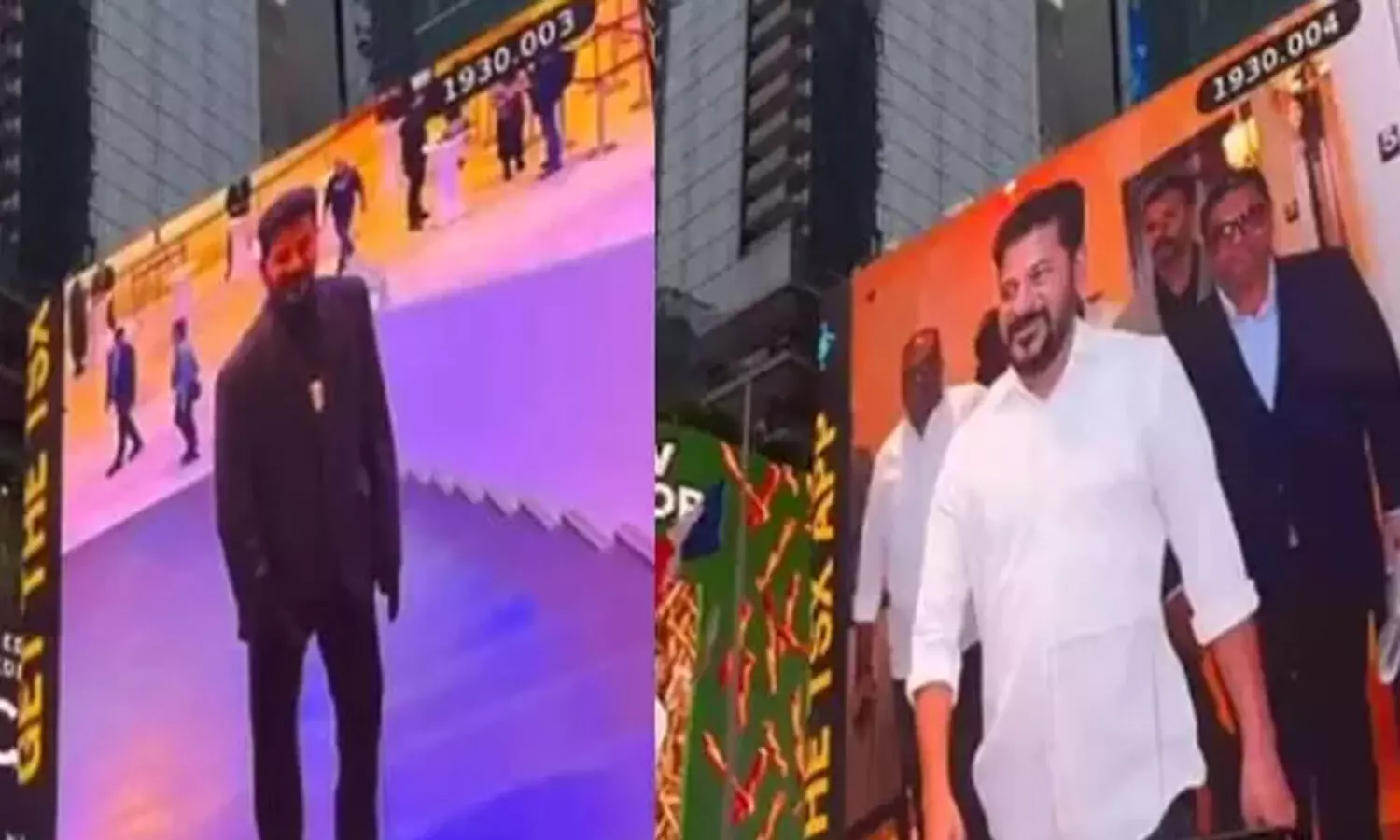 న్యూయార్క్ టైమ్ స్క్కేర్ స్ట్రీట్ లో రేవంత్ ఫొటోలు