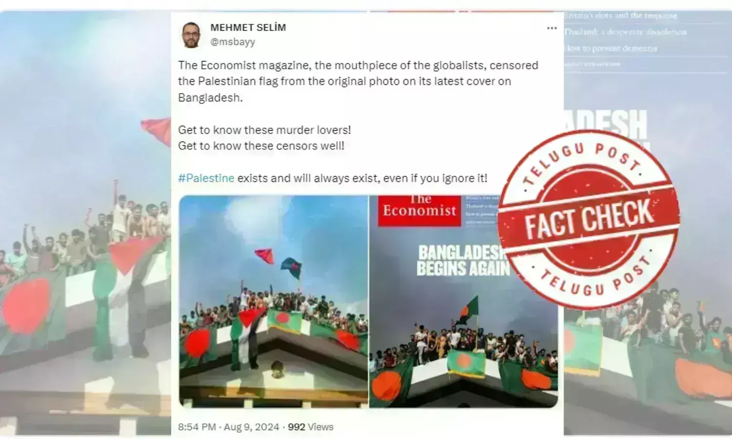 sheik mujibur rahman, sheikh hasina, Bangladesh protests, The Economist, Palestine flag, Getty Images