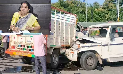 SandhyaRani, APMinister, MinisterSandhyaRani, Convoy, AP Minister Sandhya Rani escapes major accident as convoy vehicle crashes, AP latest news, politival news