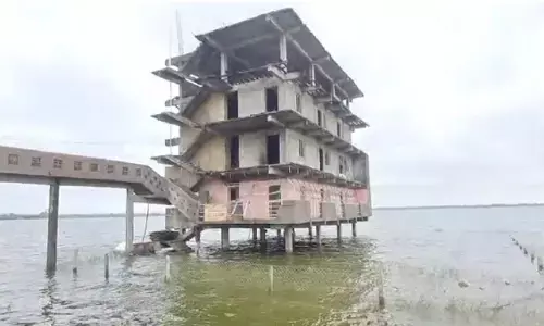 building,  middle of the pond, demolished, malkapur village,  pond in malkapur village panchayat under kondapur demolished by the authorities