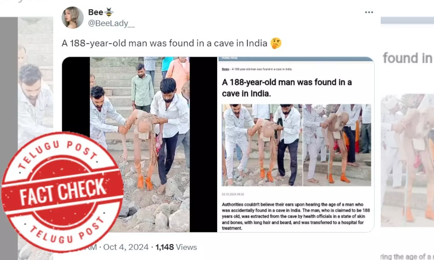 188 year old sage in a cave, 110 year old Siyaram Baba, Viral video 188 year old Sage who was found in a cave, Viral video does not show 188 year old Sage who was found in a cave meditating, viral news about 188 year old sage in cave, english fact check latest news