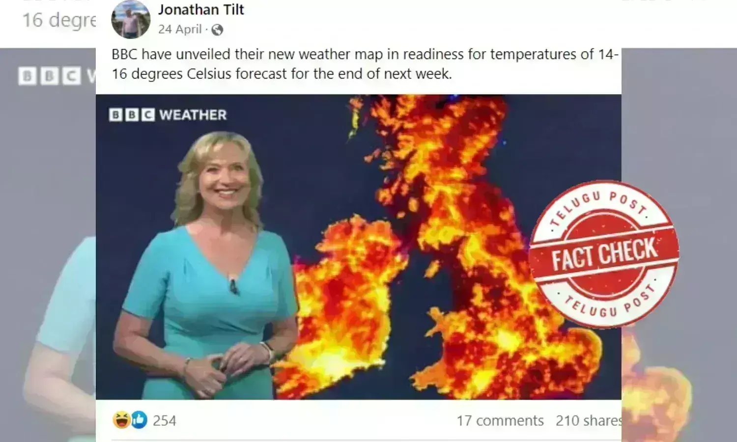 Climate change, BBC weather, rising temperature, Carol Kirkwood, Facebook post, facts on  viral UK map of BBC weather,  factcheck news urdu, latest factcheck news today