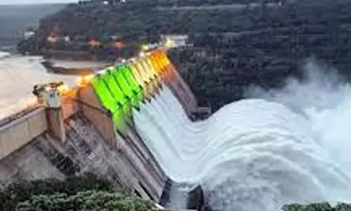 flood water, five gates, releasing water,  srisailam