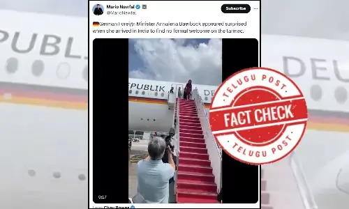 German Foreign Minister did not get formal welcome, no formal welcome on tarmac, factcheck news telugu, facts on German Foreign Minister snubbed, delhi airport German Foreign Minister get welcome in india?