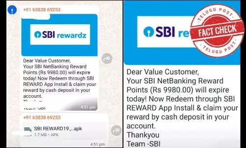 Fake message, sharing on WhatsApp, regarding SBI, Rewards app