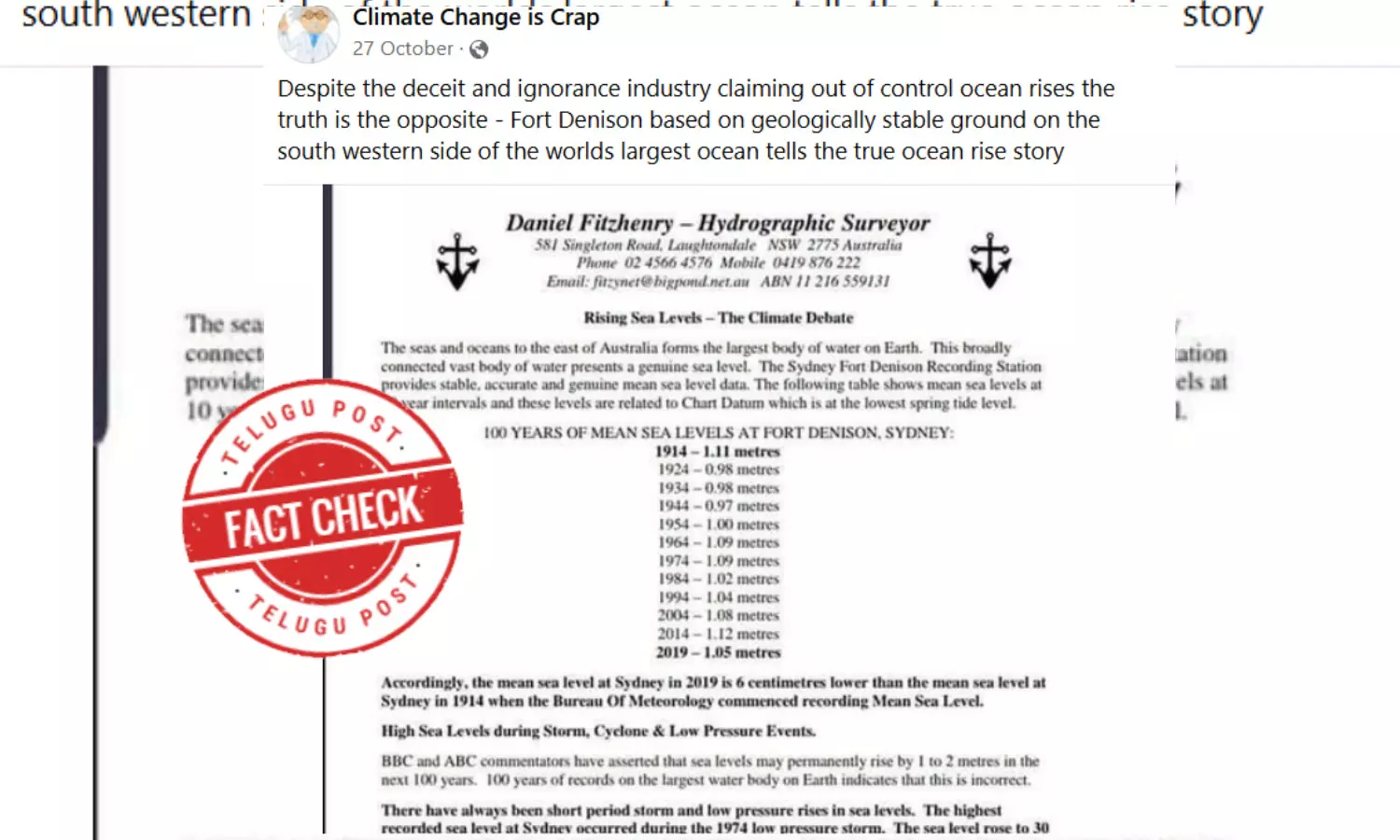 Fact Check: Misleading Data Used to Claim Sea-levels are Declining in Sydney and Worldwide