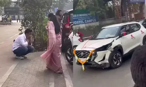 కొత్త కారు..కొన్న గంటల్లోనే యాక్సిడెంట్...రోడ్డుపై కూర్చుని..!!