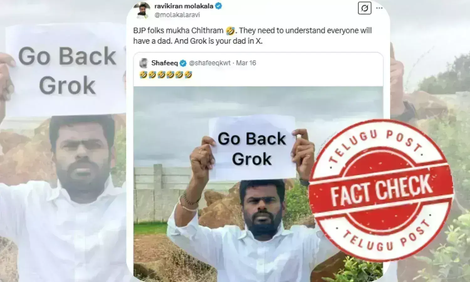 Fact Check: Image of TN BJP leader Annamalai holding Grok Back, Grok placard is edited