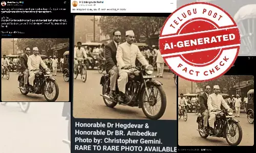 AI image being shared claiming Dr. BR Ambedkar travelled together on a bike with RSS founder Hedgewar