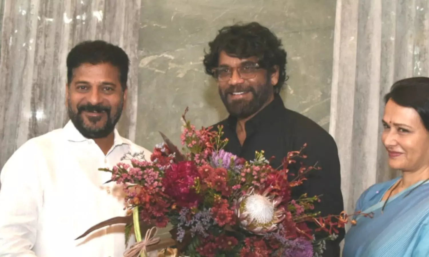 hero nagarjuna, met, revanth reddy, chief minister