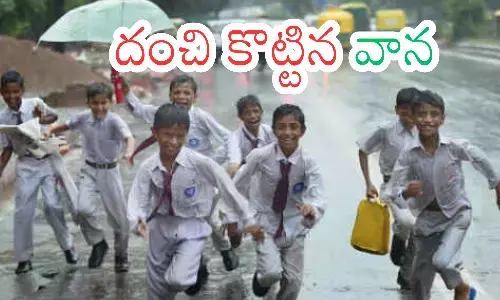 heavy rain, school children, morning, hyderabad
