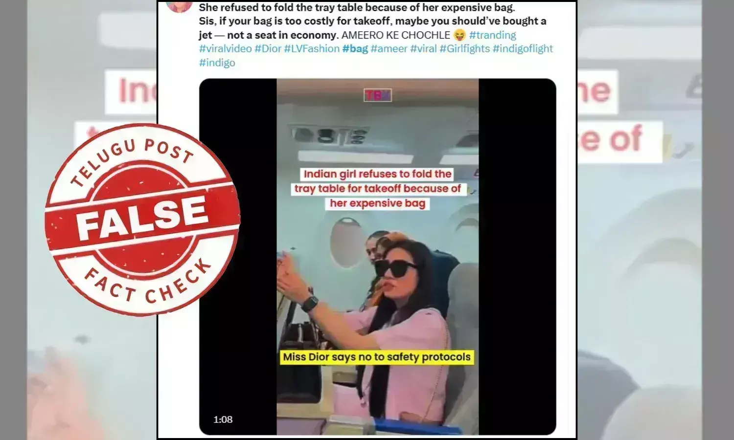 Fact Check: Viral Video of Indian Girl Arguing with Cabin Crew Over Tray Table Is Scripted, Not Real