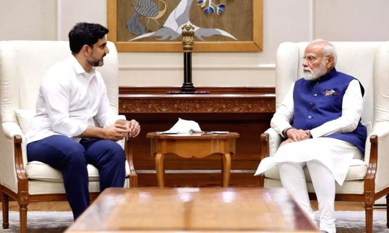 minister nara lokesh, narendra modi, meeting, delhi