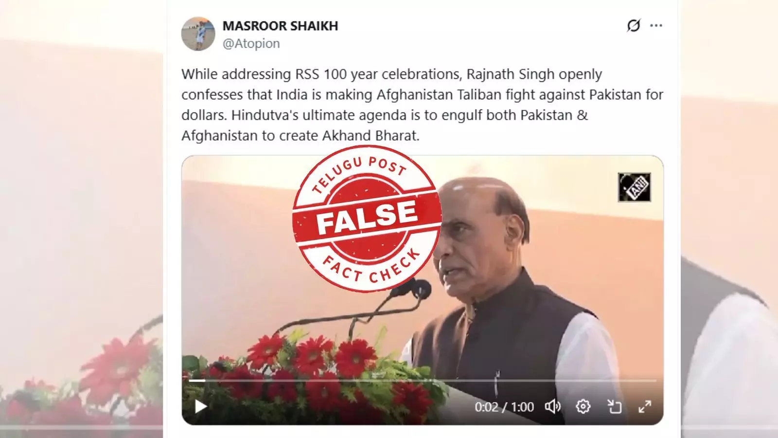 Fact Check: Viral Video Claiming Rajnath Singh Said India Makes Afghanistan Fight Pakistan Is False
