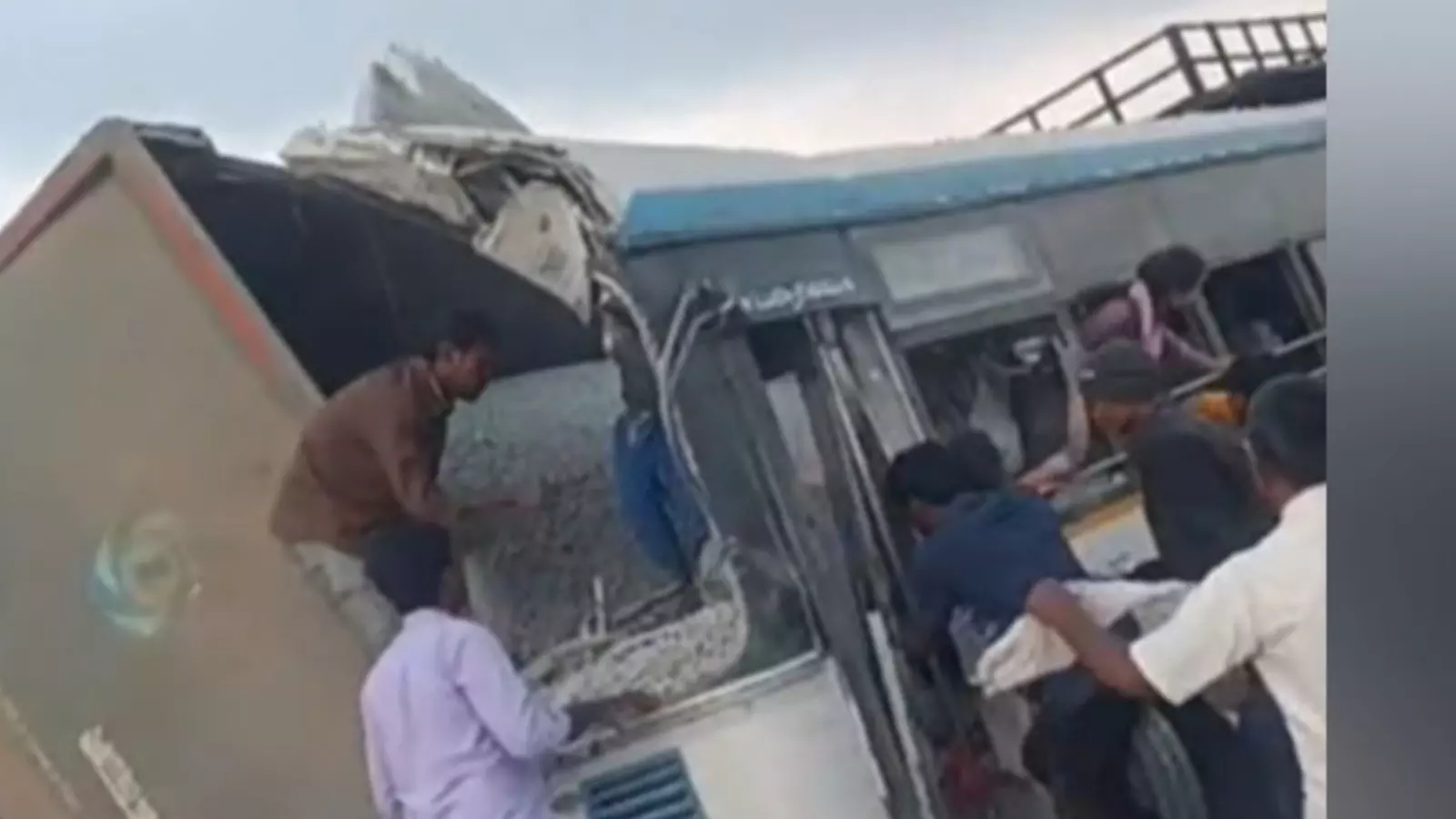 CCTV footage reveals the sequence of the Mirzaguda RTC bus accident near Chevella where around 20 passengers were feared dead after a gravel truck hit the bus. CCTV footage reveals the sequence of the Mirzaguda RTC bus accident near Chevella where around 20 passengers were feared dead after a gravel truck hit the bus.