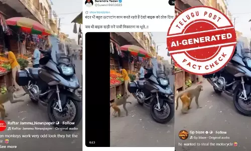 Screenshot of viral post claiming a monkey rides a bike in a market – AI-generated video fact check
