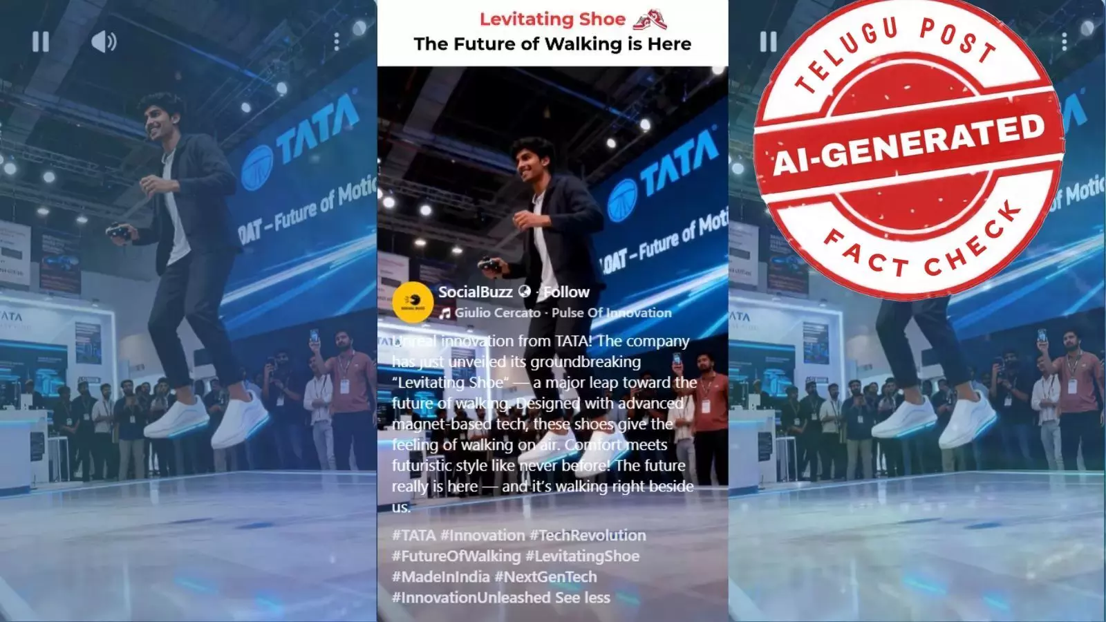 Image showing Tesla ‘Glide’ levitating shoe claim used in viral AI-created video Image showing Tesla ‘Glide’ levitating shoe claim used in viral AI-created video