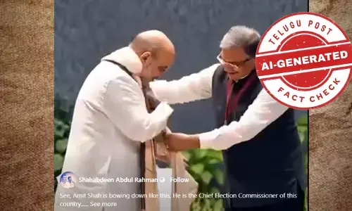 Screenshot of viral post claiming Gyanesh Kumar bowed at Amit Shah’s feet – AI-generated video