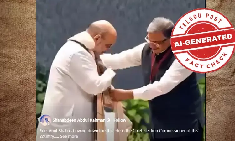 Screenshot of viral post claiming Gyanesh Kumar bowed at Amit Shah’s feet – AI-generated video Screenshot of viral post claiming Gyanesh Kumar bowed at Amit Shah’s feet – AI-generated video